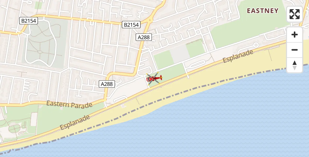 Flight path map showing Air Ambulance Helicopter route from Portsmouth to Portsmouth