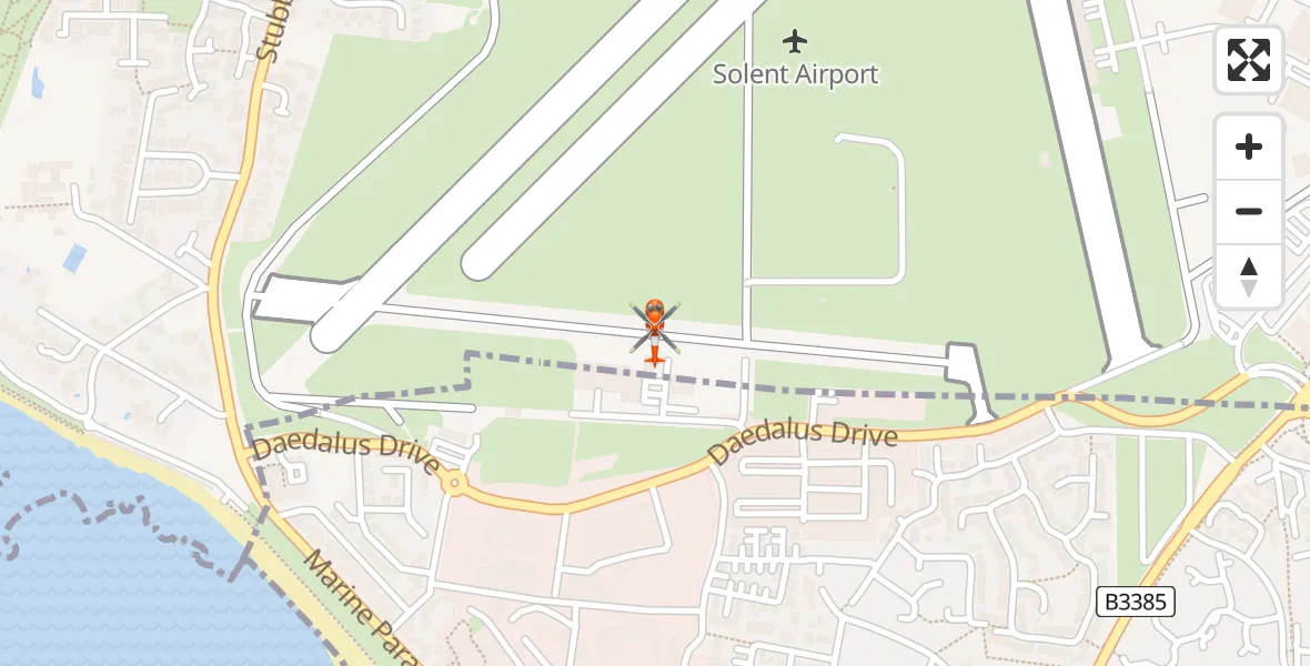 Flight path map showing Coastguard Helicopter route from Solent Airport to Solent Airport