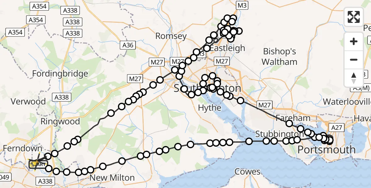 Flight path map showing Police Helicopter route from Bournemouth Airport to Bournemouth Airport