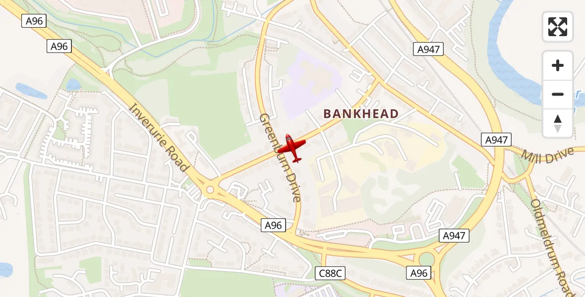 Flight path map showing Air Ambulance Aircraft route from Bankhead to Bankhead