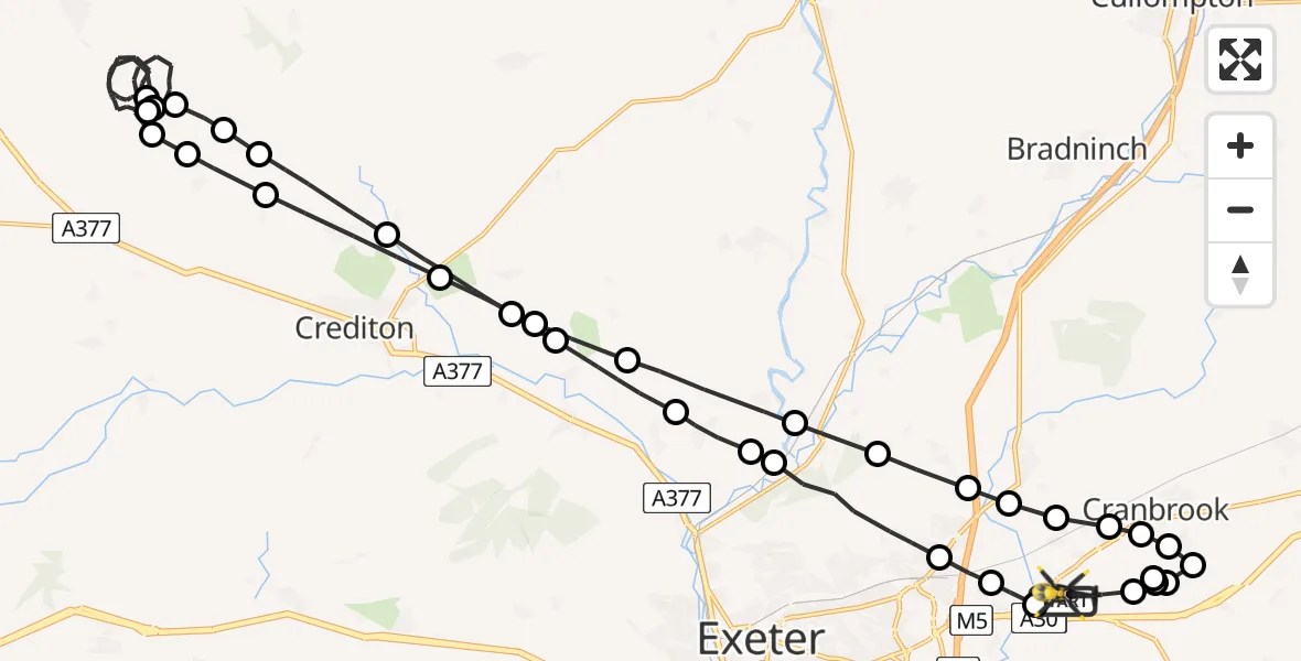 Routekaart van de vlucht: Police Helicopter to Clyst Honiton, Exeter International Airport