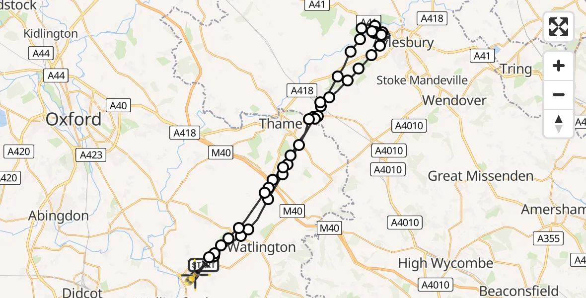 Flight path map showing Police Helicopter route from Ewelme to RAF Benson