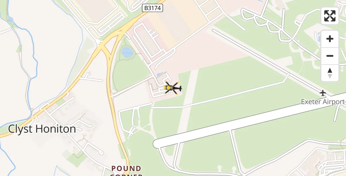 Flight path map showing Police Helicopter route from Exeter International Airport to Exeter International Airport