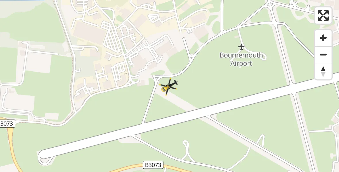 Flight path map showing Police Helicopter route from Bournemouth Airport to Bournemouth Airport
