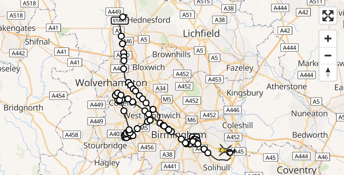 Routekaart van de vlucht: Police Helicopter to Birmingham Airport