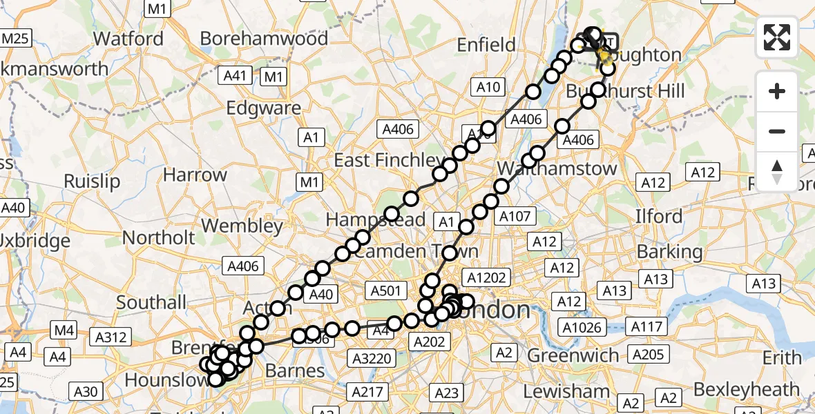 Flight route Police Helicopter Metropolitan Police Air Support Unit Lippitts Hill - Sewardstonebury, 04 April 2026, 00:47