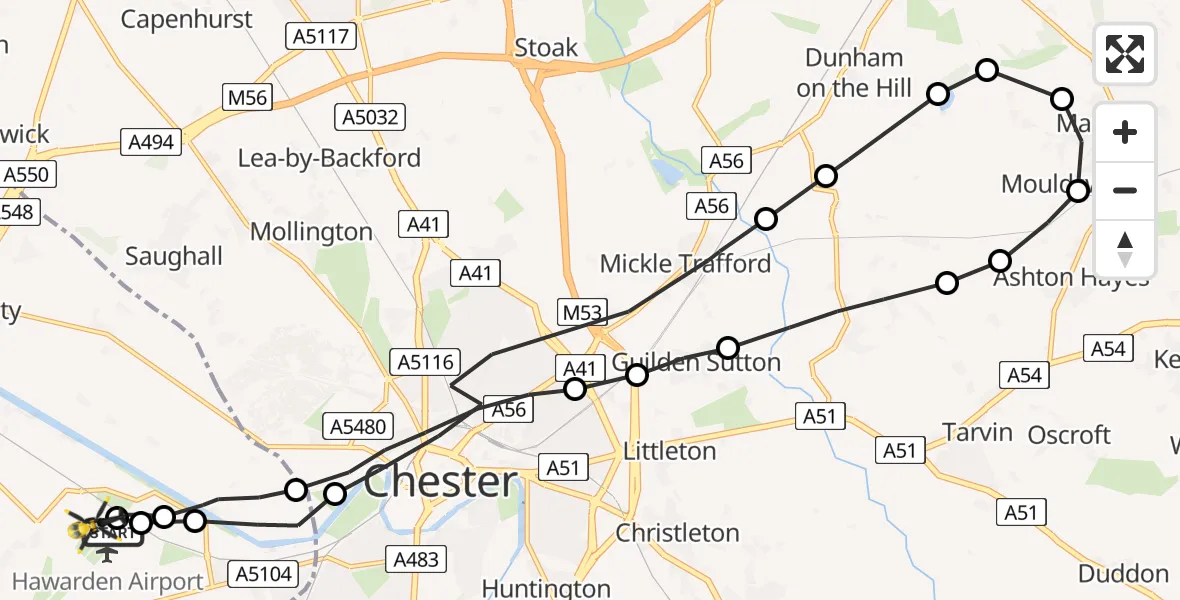 Flight route Police Helicopter Hawarden Airport - Hawarden Airport, 04 April 2026, 01:06