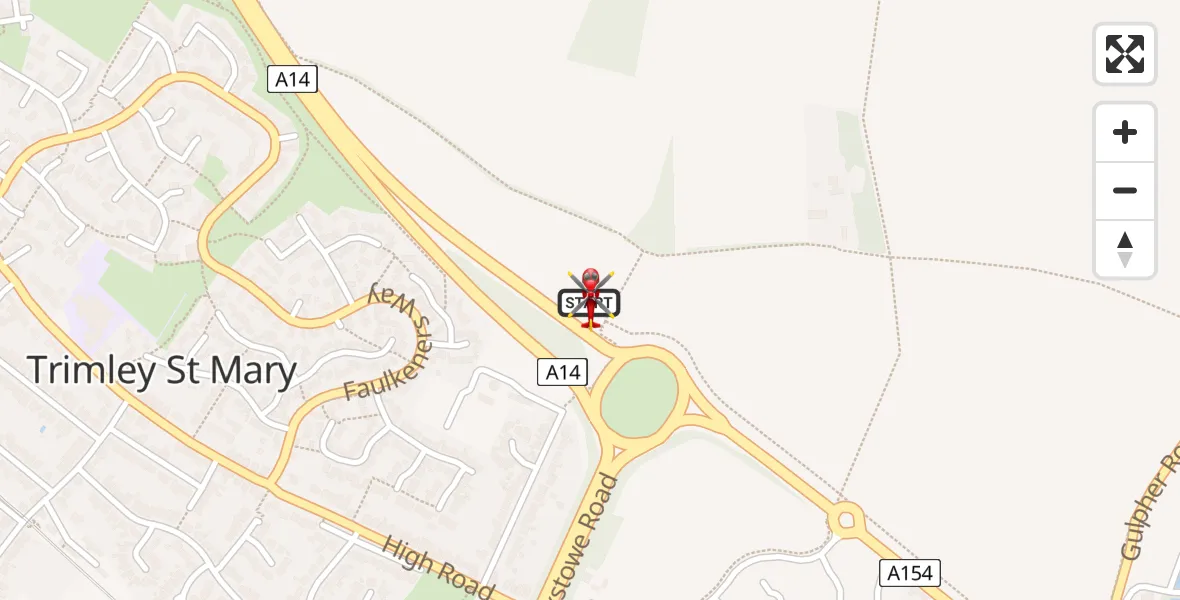 Flight route Air Ambulance Helicopter Trimley St Mary - Trimley St Mary, 04 April 2026, 04:32