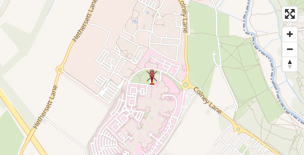 Flight path map showing Air Ambulance Helicopter route from Norfolk & Norwich Hospital to Norfolk & Norwich Hospital