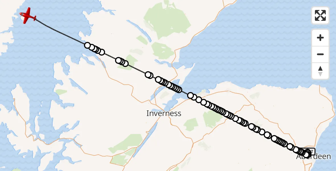Flight route Air Ambulance Aircraft Aberdeen International Airport - Inner Seas, 04 April 2026, 07:19