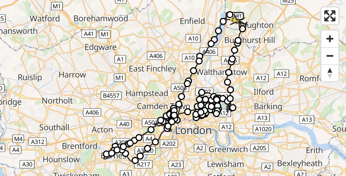 Flight route Police Helicopter Sewardstonebury - Sewardstonebury, 04 April 2026, 07:49