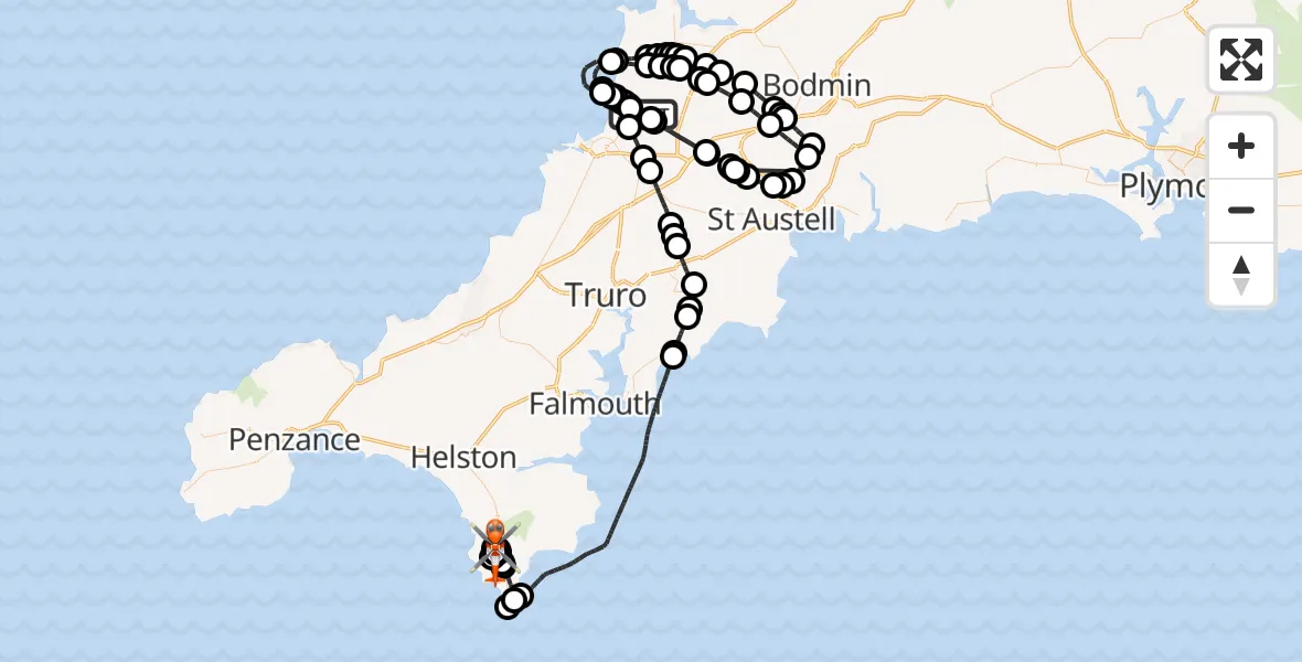 Flight route Coastguard Helicopter Cornwall Airport Newquay - Predannack Airfield, 04 April 2026, 08:18