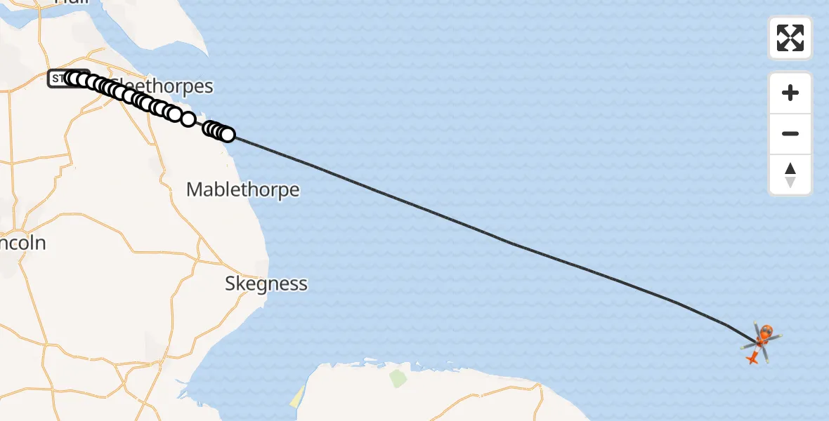Routekaart van de vlucht: Coastguard Helicopter to North Sea