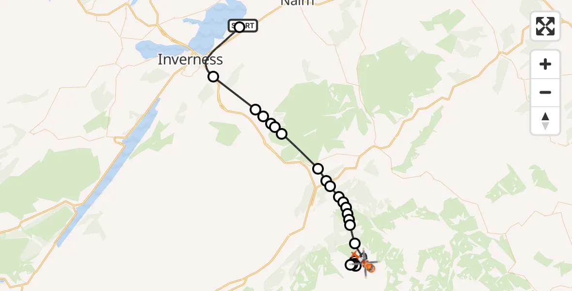 Flight route Coastguard Helicopter Inverness Airport - Highland, 04 April 2026, 08:50