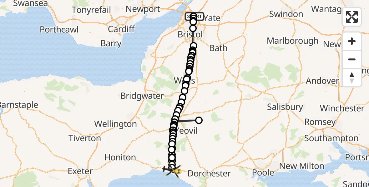 Routekaart van de vlucht: Police Helicopter to Bridport, Crock Lane