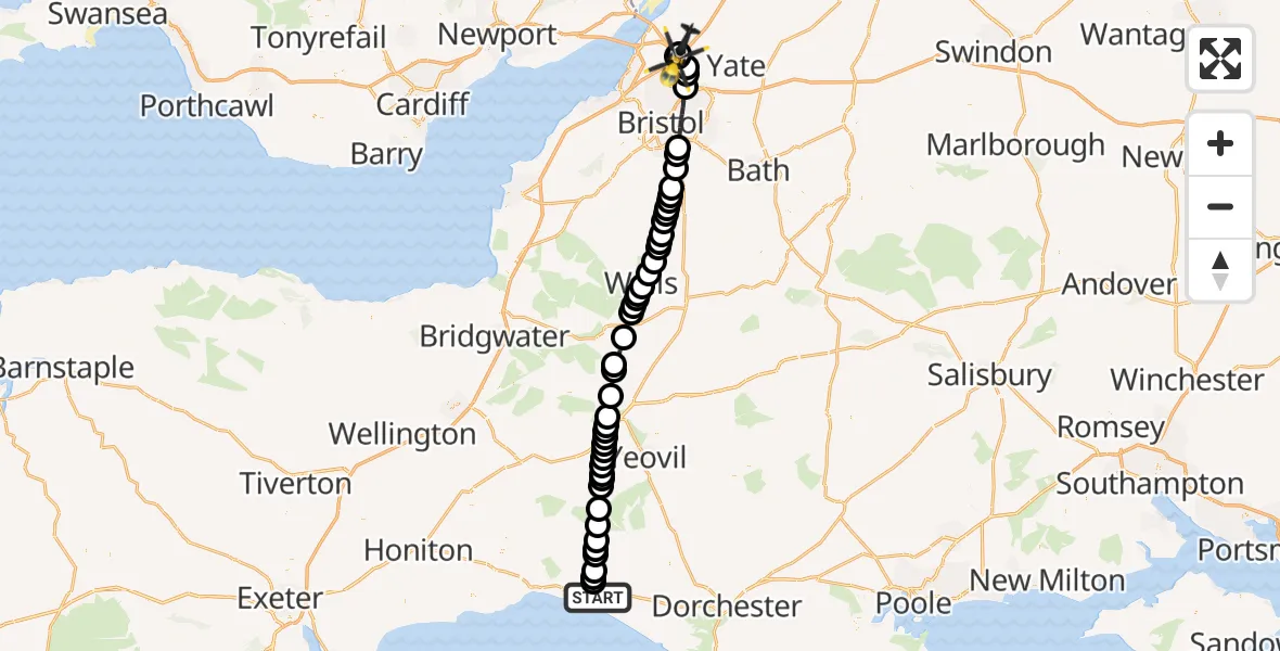 Routekaart van de vlucht: Police Helicopter to Bristol, Almondsbury Helicopter Base