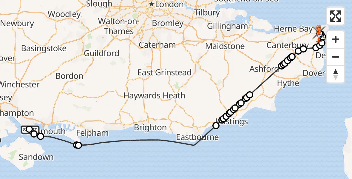 Flight route Coastguard Helicopter Solent Airport - Manston Airport, 04 April 2026, 10:14