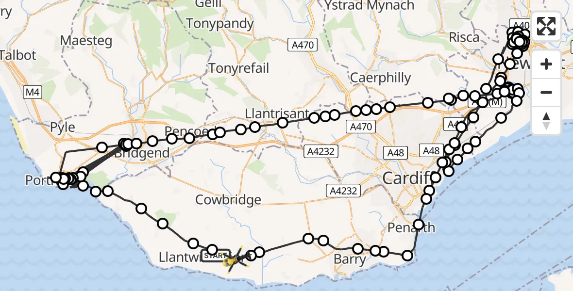 Flight route Police Helicopter Boverton - MOD St Athan, 04 April 2026, 10:39