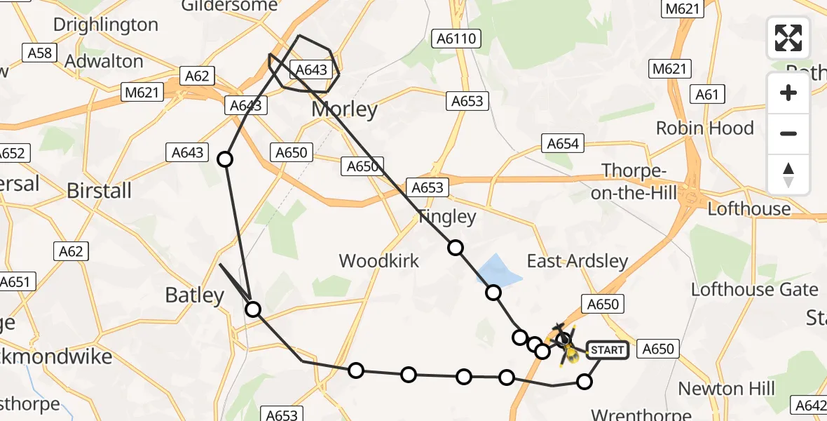 Flight route Police Helicopter Wrenthorpe - Wrenthorpe, 04 April 2026, 10:53