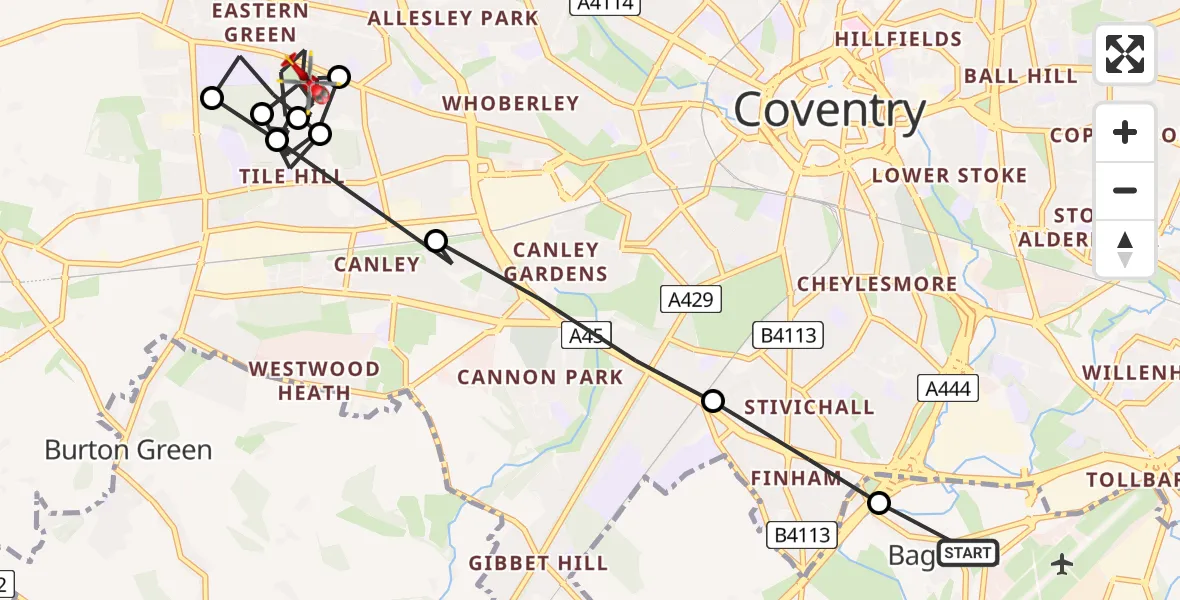 Routekaart van de vlucht: Air Ambulance Helicopter to Eastern Green, Dunhill Avenue