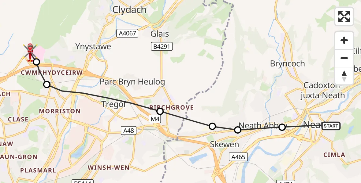 Flight route Air Ambulance Helicopter Neath - Morriston Hospital Helipad, 04 April 2026, 11:14