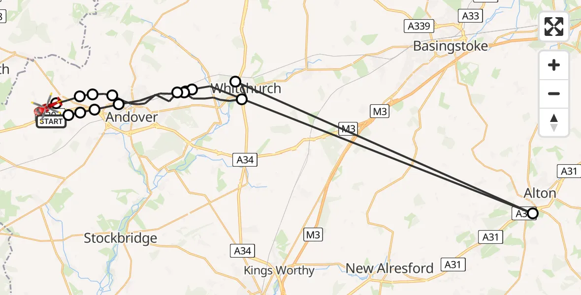 Flight route Air Ambulance Helicopter Amport - Fyfield, 04 April 2026, 11:19