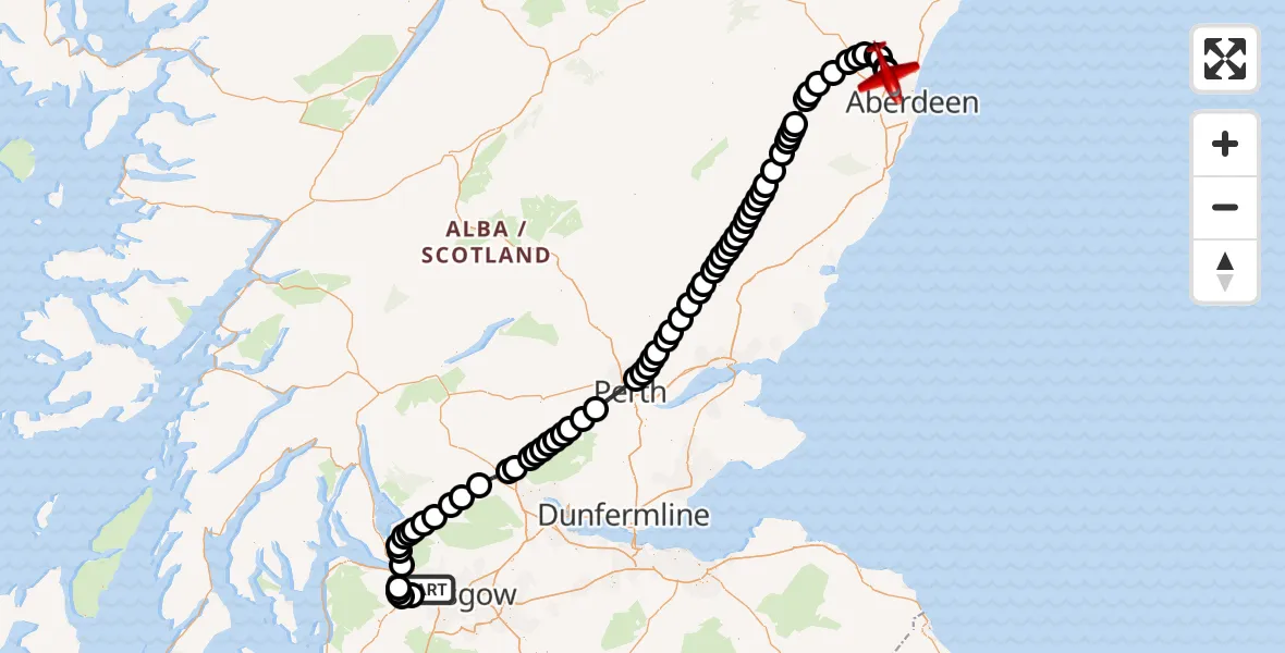 Flight route Air Ambulance Aircraft Glasgow Airport - Dyce and Stoneywood, 04 April 2026, 11:20
