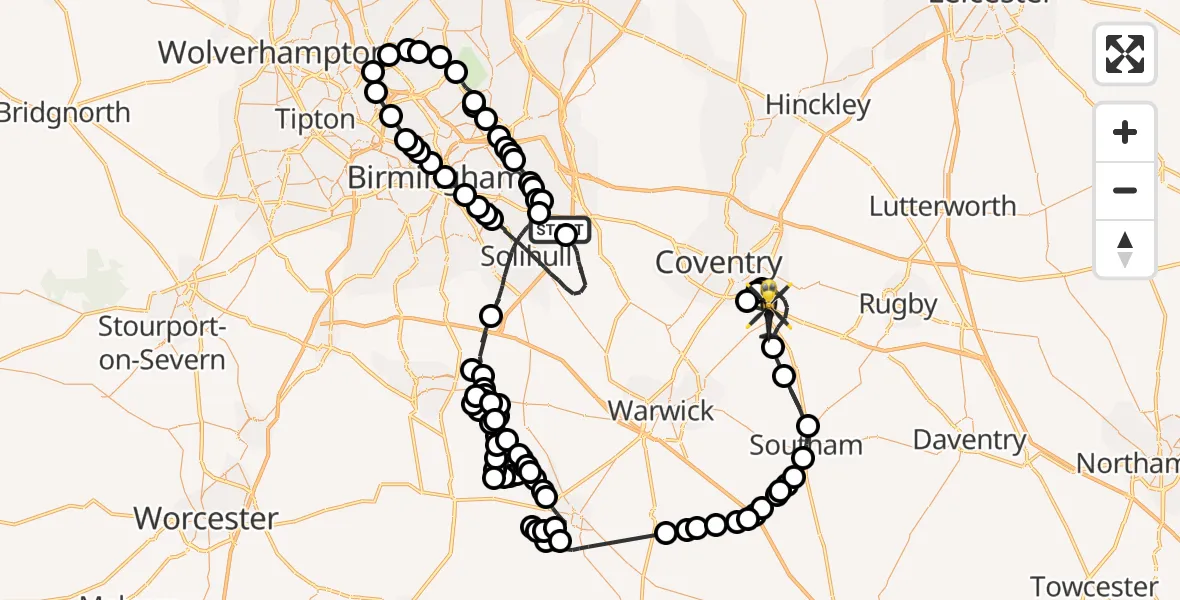 Flight route Police Helicopter Solihull - Rugby, 04 April 2026, 11:21