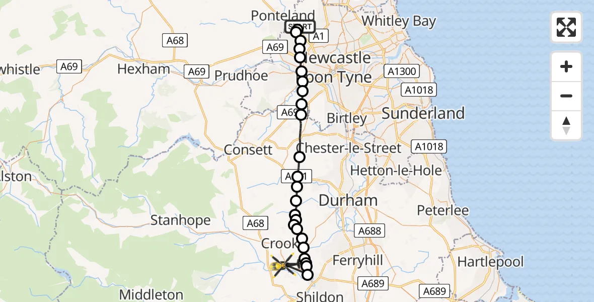 Routekaart van de vlucht: Police Helicopter to High Grange, Grange Bank