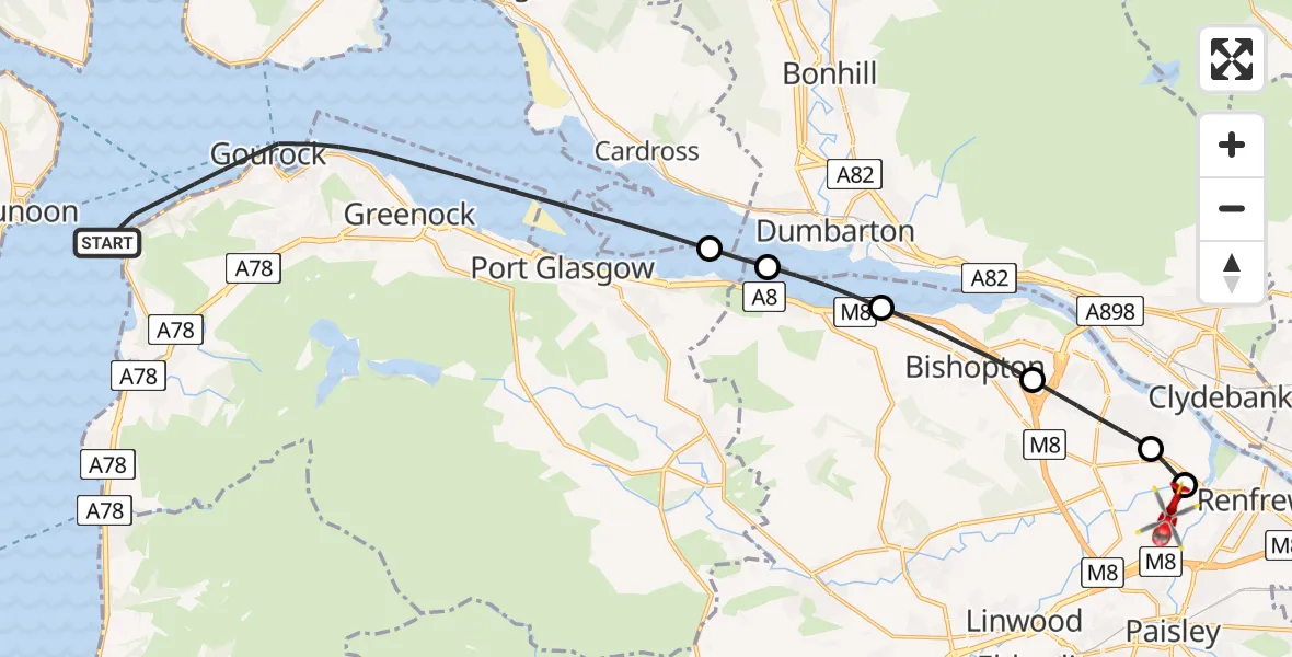 Flight route Air Ambulance Helicopter Inner Seas - Glasgow Airport, 04 April 2026, 11:34