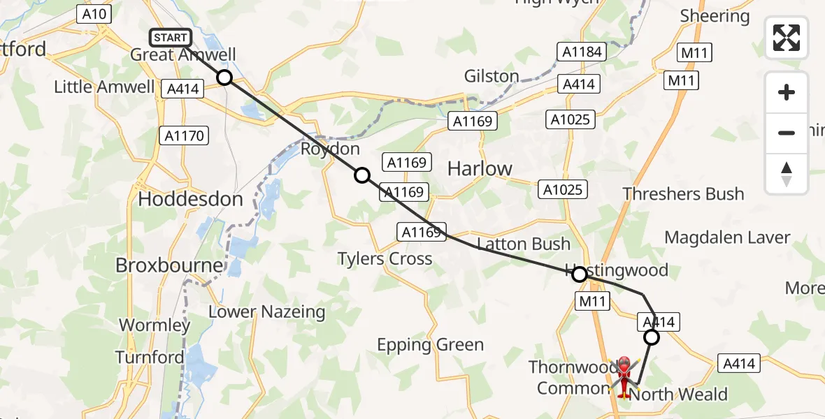 Routekaart van de vlucht: Air Ambulance Helicopter to North Weald Airfield