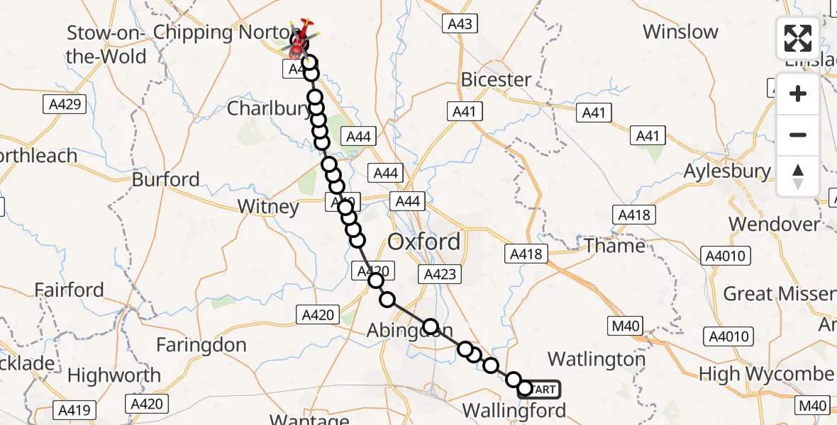 Routekaart van de vlucht: Air Ambulance Helicopter to Enstone, B4022