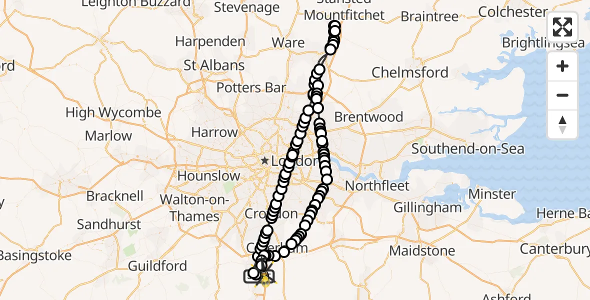 Flight route Police Helicopter Redhill Aerodrome - Tandridge, 04 April 2026, 11:40