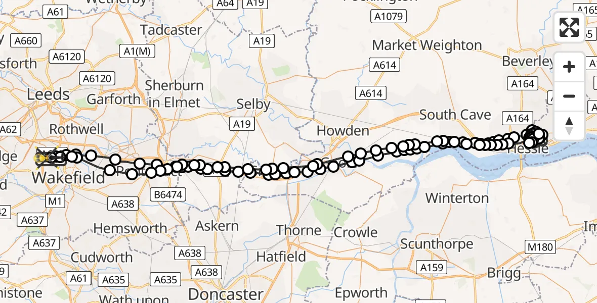 Flight route Police Helicopter East Ardsley - Wrenthorpe, 04 April 2026, 11:49