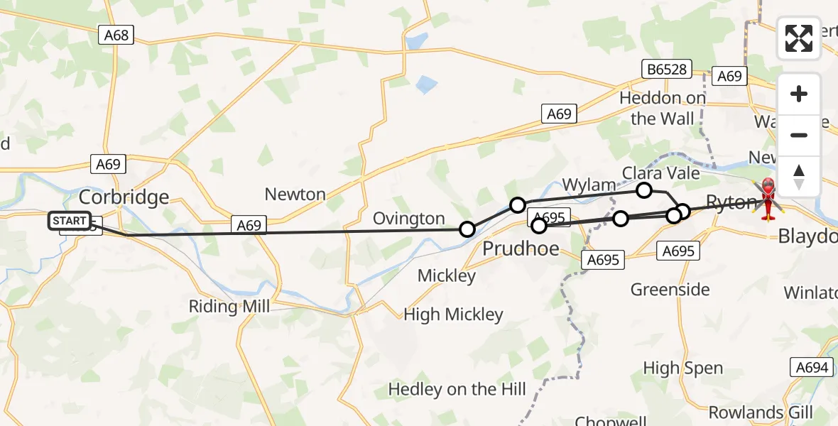 Routekaart van de vlucht: Air Ambulance Helicopter to Ryton, Holburn Gardens