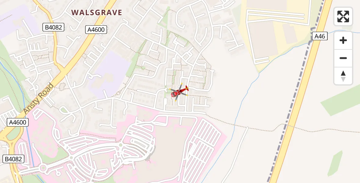Flight route Air Ambulance Helicopter University Hospital Coventry - University Hospital Coventry, 04 April 2026, 12:18