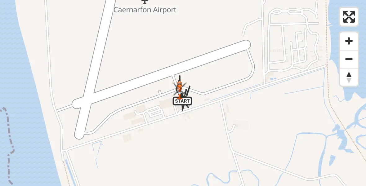 Flight path map showing Coastguard Helicopter route from Caernarfon Airport to Caernarfon Airport