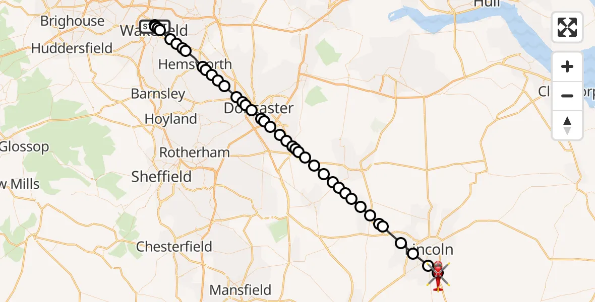 Flight route Air Ambulance Helicopter Newton Hill - North Kesteven, 04 April 2026, 12:31