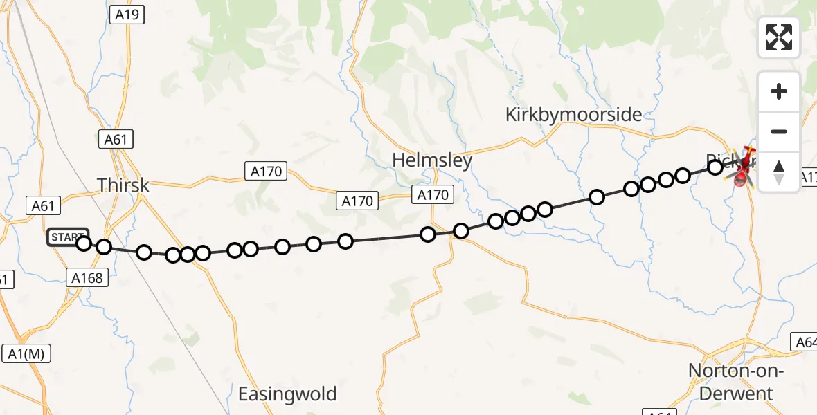 Flight route Air Ambulance Helicopter RAF Topcliffe - Pickering, 04 April 2026, 12:49