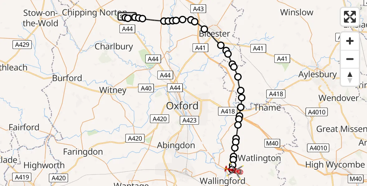 Routekaart van de vlucht: Air Ambulance Helicopter to RAF Benson