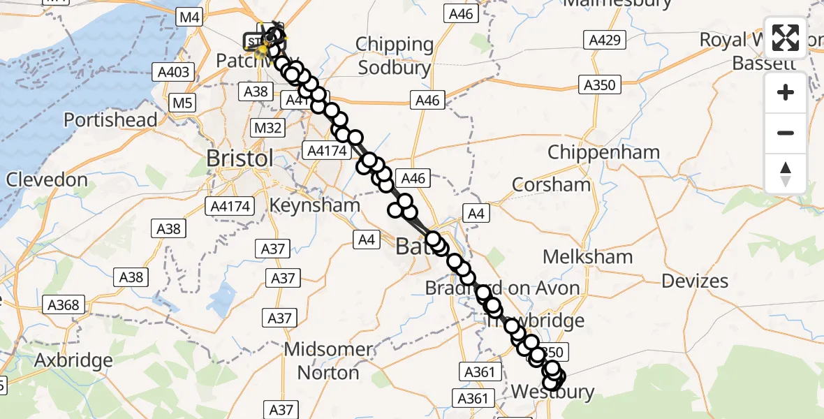 Flight route Police Helicopter Almondsbury Helicopter Base - Almondsbury Helicopter Base, 04 April 2026, 13:00