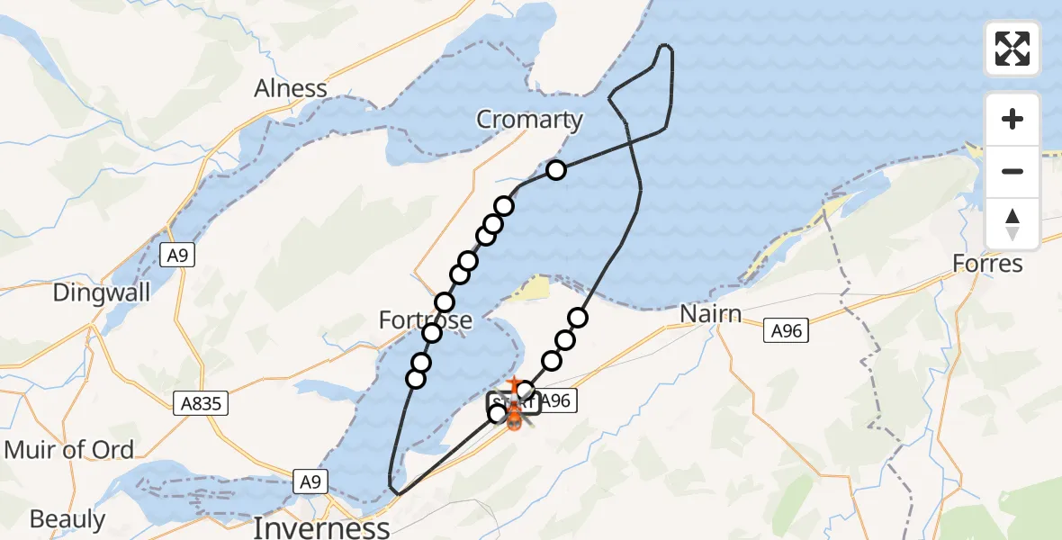 Flight route Coastguard Helicopter Inverness Airport - Inverness Airport, 04 April 2026, 13:11