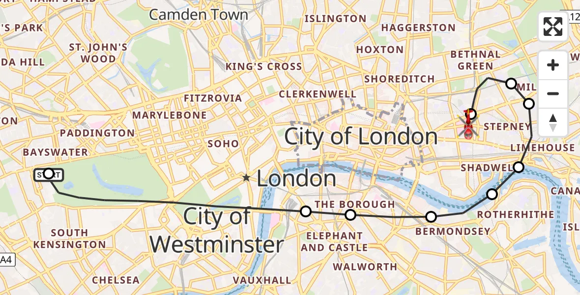 Routekaart van de vlucht: Air Ambulance Helicopter to Royal London Hospital