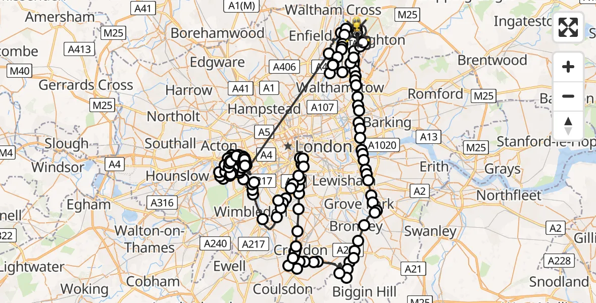Flight route Police Helicopter Sewardstonebury - Sewardstonebury, 04 April 2026, 13:33
