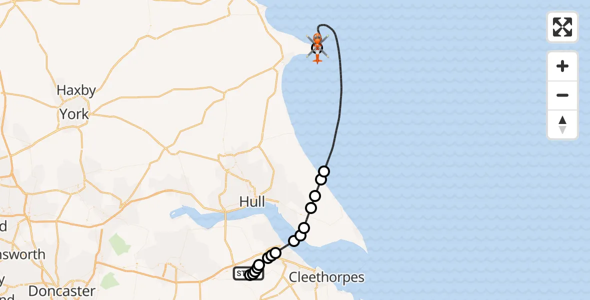 Flight route Coastguard Helicopter Humberside Airport - Flamborough, 04 April 2026, 13:52