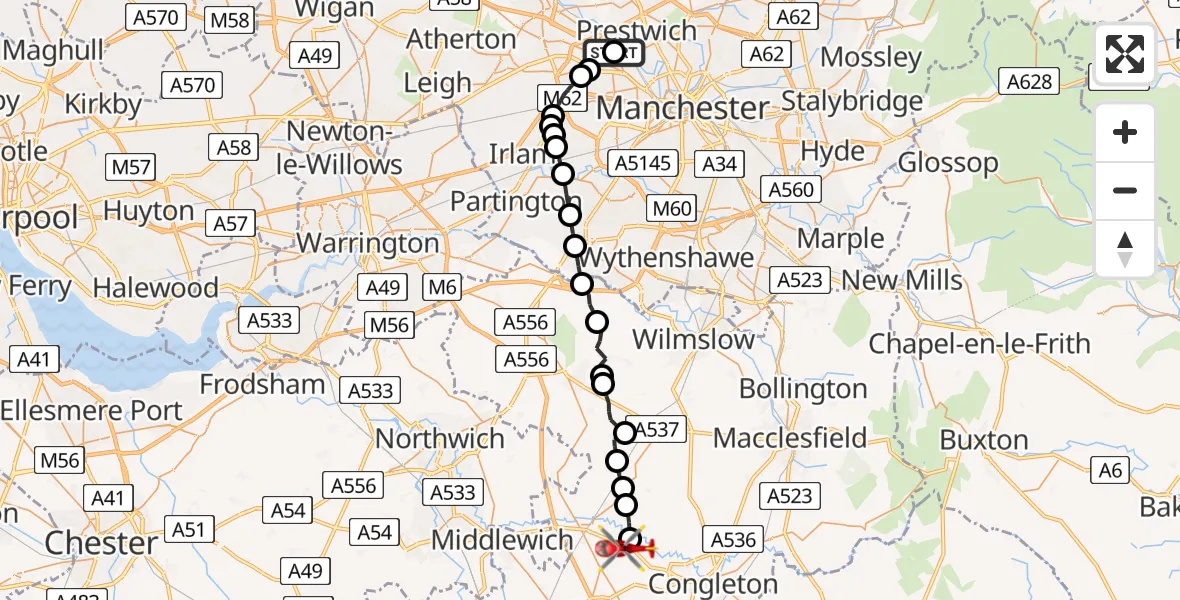 Routekaart van de vlucht: Air Ambulance Helicopter to Brereton, Davenport Lane