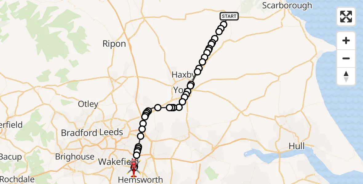 Routekaart van de vlucht: Air Ambulance Helicopter to YAA Nostell Helicopter Port
