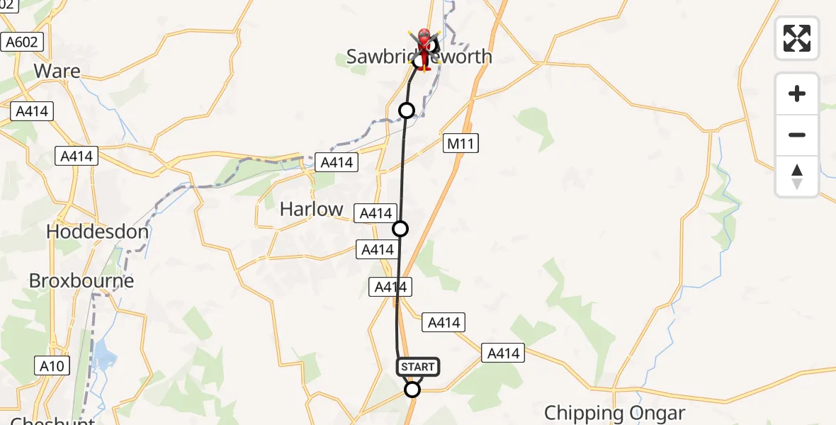 Flight route Air Ambulance Helicopter North Weald Airfield - Sawbridgeworth, 04 April 2026, 14:16