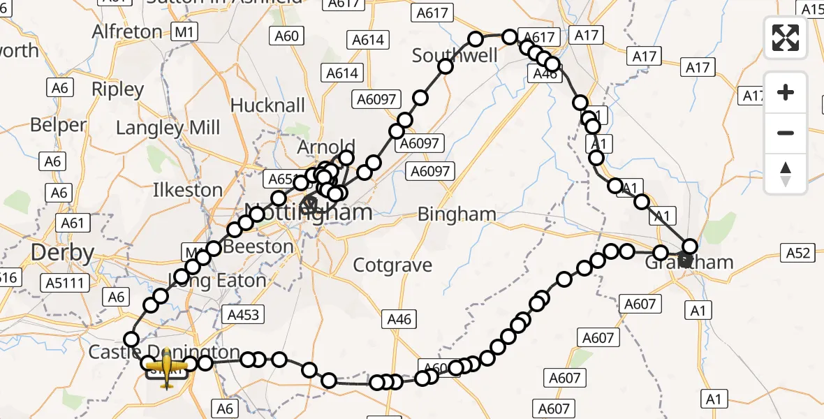 Flight route Police Aircraft East Midlands Airport - East Midlands Airport, 04 April 2026, 14:18