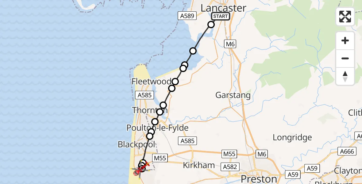 Routekaart van de vlucht: Air Ambulance Helicopter to Blackpool Airport